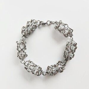 Clear quartz chunky silver bracelet